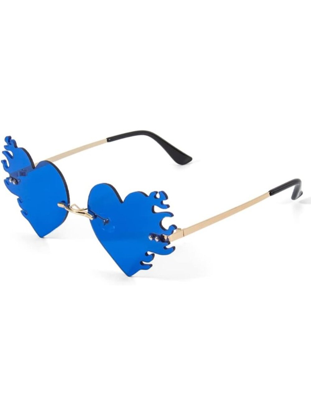 Women's Dark Blue Trendy Rimless Melting Heart Fire Flame Novelty Sunglasses